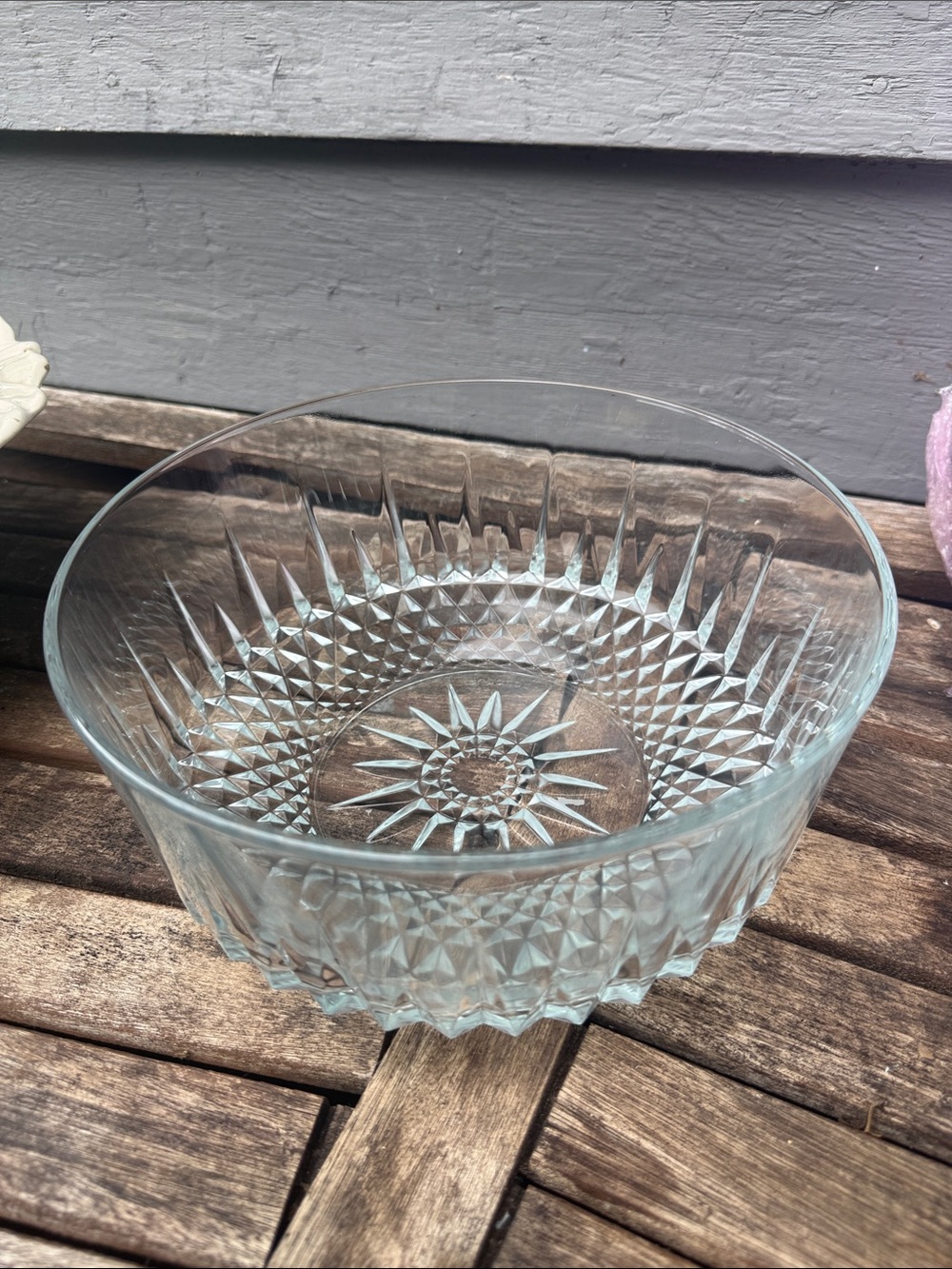 Cut-Pattern Clear Glass Serving Bowl by Arcoroc
